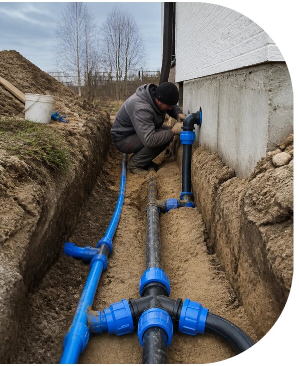 Монтаж наружного водопровода на участке под ключ в Кизилюрте